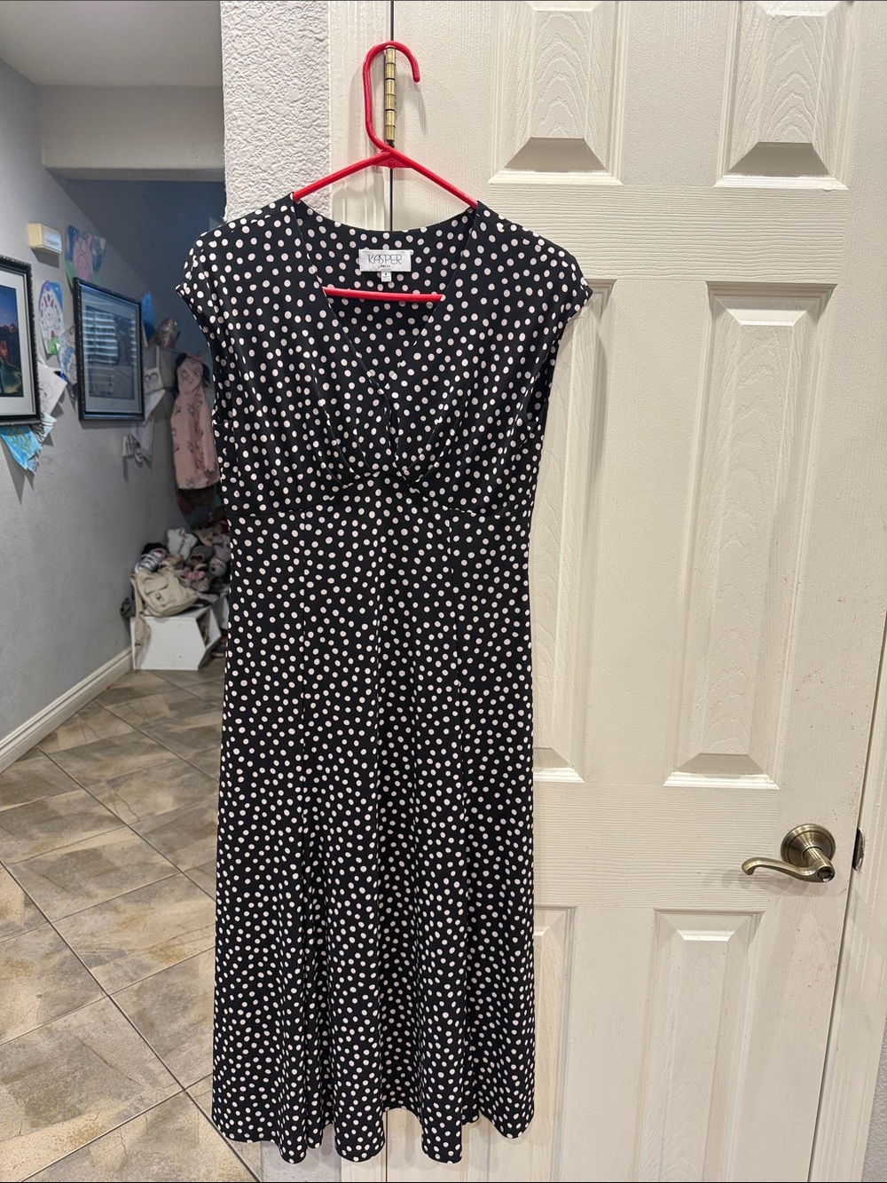 Kasper Black and White Polka Dot Midi Dress